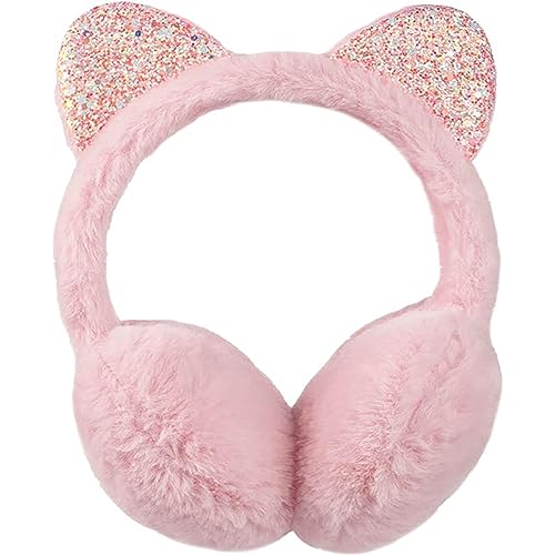 Catálogo de Orejeras para Niña de esta semana. 42 Orejeras de invierno para niña, lindas orejeras de gato con lentejuelas, peludas para mujer, diadema para exteriores, talla única (rosa)