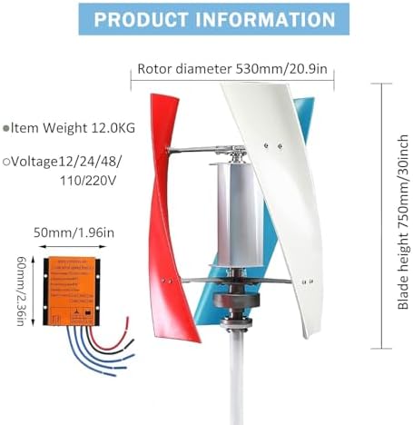 20000W Vertical Wind Turbine Generator Kit for Home & Business, 12V Colorful Windmill with Controller, Perfect for Renewable Energy Solutions & Industrial Power Supply