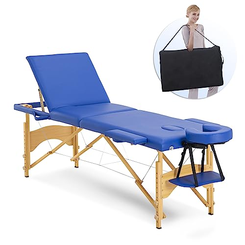 Artechworks Massage Table Massage Bed 3 Folding Portable Lash Bed for Eyelash Extensions Beauty Tattoo Table Adjustable Black W/Carry Case Salon Lightweight,Navy Blue Color