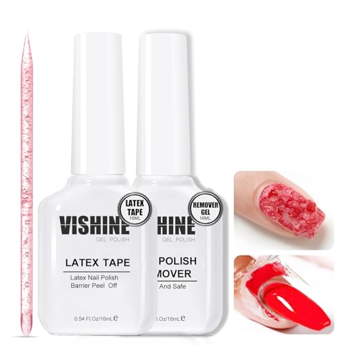 Vishine Kit de eliminación de esmalte de gel – Removedor de uñas rápido de 3 a 5 minutos con látex líquido pelable, protector de cutículas, barrera para uñas artísticas, eliminación de gel UV