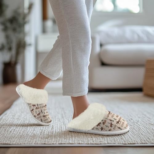 Fuzzy House Slippers for Women Winter Comfy Warm Slip-on Slippers Indoor Fluffy Bedroom Shoes Size 5-133