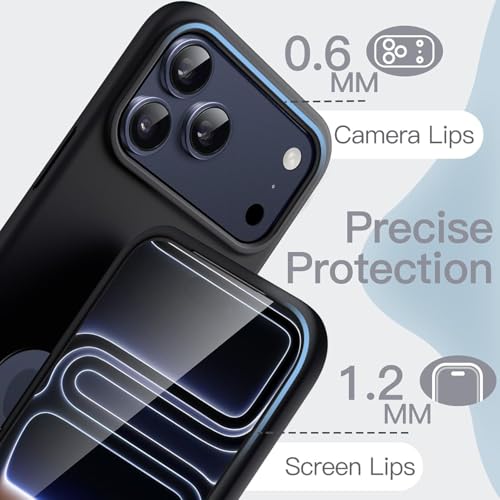 Image of Elzzi Microfiber Cover Compatible with iPhone 17 Pro Max Case, Silicone Protective Anti-Fingerprint Non-Slip Shockproof Back Cover - Black