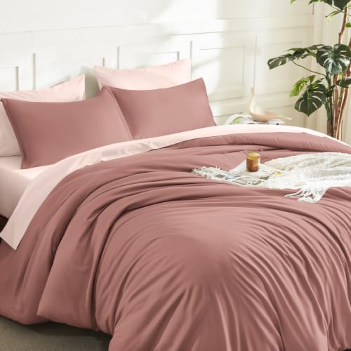 Image of Litanika Misty Pink Queen Comforter Set, 3 Pieces Lightweight Solid Bed Set | Soft Fluffy Down Alternative All Season Quilt Blanket