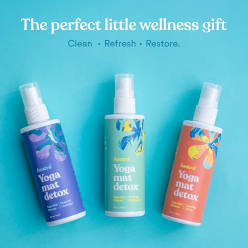 ASUTRA Yoga Mat Cleaner Spray (Peaceful Lavender), 4 fl oz - No Slippery Residue, Organic Essential Oils, Deep-Cleansing for Fitness Gear & Gym Equipment, Microfiber Towel Included