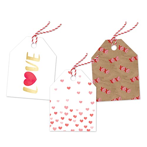 Etiquetas de regalo pre encordadas con corazones, paquete de 24 piezas listas para colgar