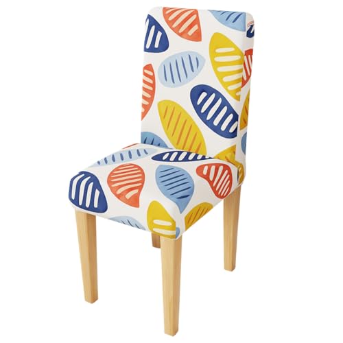 Image of Lukzer 1PC Colorful Leaves Stretchable Dining Chair Cover | Universal Fit Removable Washable Slipcover | 140 GSM Polyester + Spandex | Elastic Protective Cover for Home & Hotel Chairs Seat Slipcover