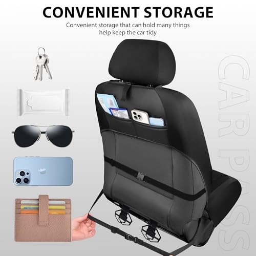Image of CAR PASS Thick Foam 3D Air Mesh Leather Car Seat Covers Front Seats Only, Luxury Breathable Premuim PU Leather Two Front Seat Covers,Airbag Compatible Universal Fit for 95% Sedan Van Truck SUV, Black