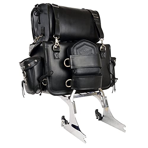 Image of Milwaukee Leather MP8100S Large Black PVC 2-Piece Studded Motorcycle Touring Pack Sissy Bar Bag - One Size