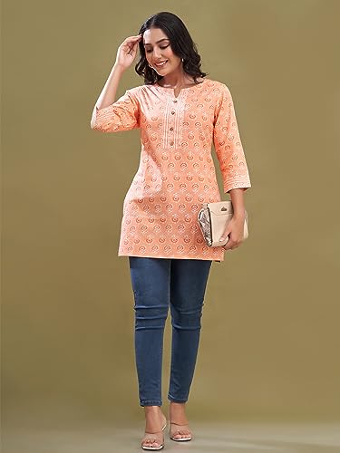 Image of feranoid Women Cotton Printed Short Kurti | Short Kurti for Women | Printed Cotton Kurti