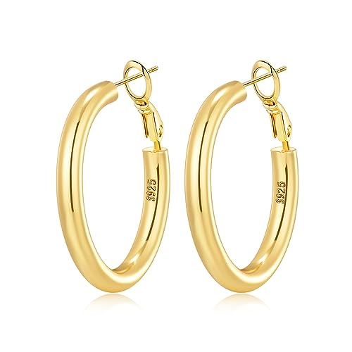MOROTOLE Pendientes de aro de oro gruesos y ligeros, hipoalergénicos, 14k oro plateado