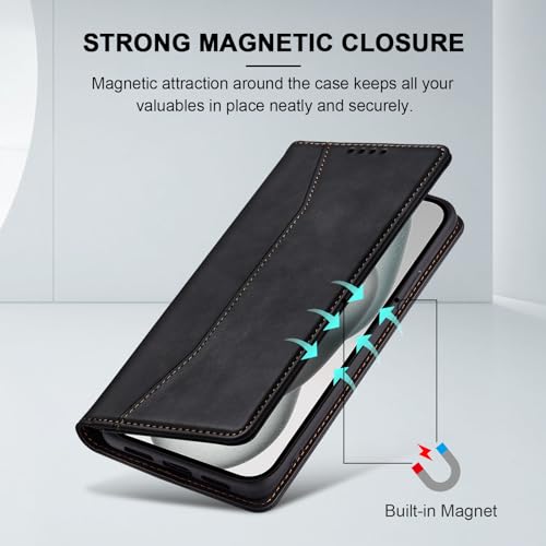 Image of Jasonyu Flip Wallet Case for iPhone 15 Plus,Black