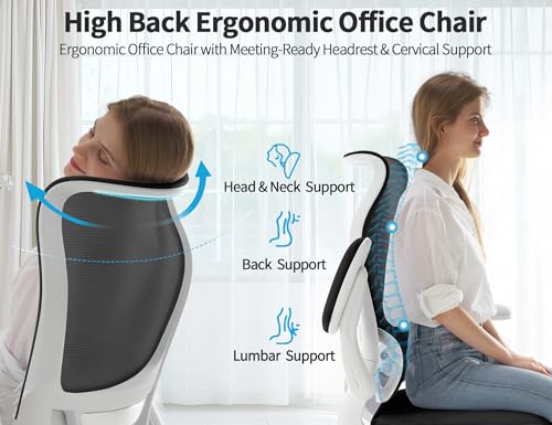 Image of TRALT Office Chair Ergonomic Desk Chair - Gaming Chair with Lumbar Support | 330 LBS Home Office Desk Chairs , Reading Chair with Flip-up Armrests, Comfortable Computer Chairs (1, White Black)