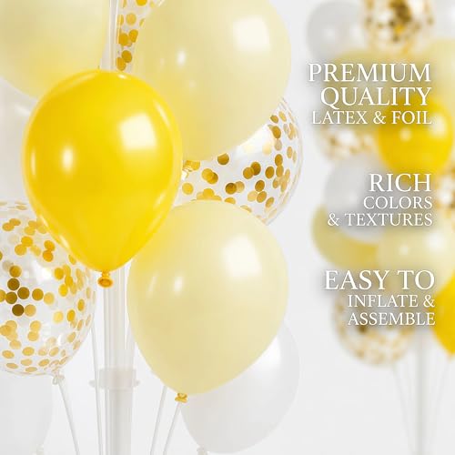 Image of Hiins Balloon Column Kit Set of 2 With Pastel Yellow White Gold Confetti Balloons with Base,Pole,Balloon Tower Backdrop Decoration for Bee Lemon Wedding,Baby Shower,Birthday Party,Bachelorette Party