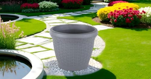 Tamersgifts Flower Plant Pot Rattan Style Garden Planters With Drip Tray - 6 Sizes 3 Colours (Anthracite, 50cm Diameter x 37cm Height) 6 Tamersgifts Flower Plant Pot Rattan Style Garden Planters With Drip Tray - 6 Sizes 3 Colours (Anthracite, 50cm Diameter x 37cm Height) - Image 6