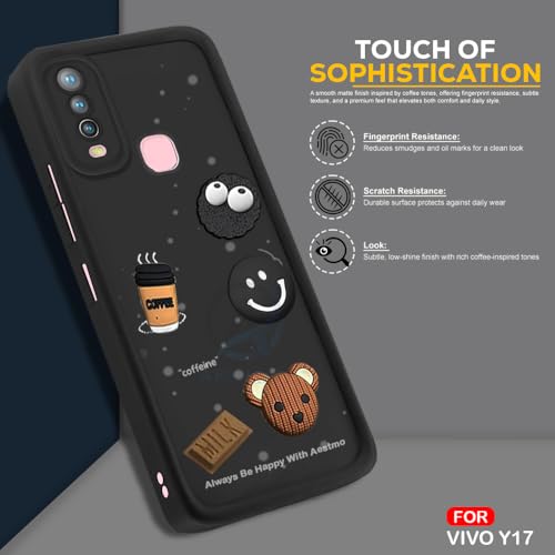 Image of AESTMO Back Case Cover for VIvo Y17 / Y15 Cover | Cute Fun Cartoon 3D Ball | Coffee Silicone Case | Full Body Protection | Camera Protection Back Cover for VIvo Y17 / Y15 (Black)