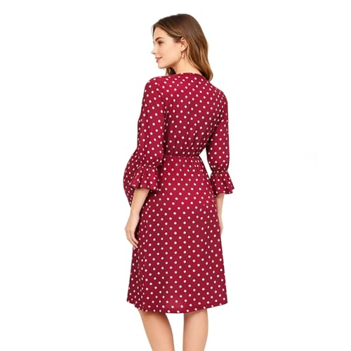 Miutii Vestido Verano Mujer Clásico con Lunares Polka Vestido Midi En Línea A Bonito Estampado Vintage Fiesta con Lunares Polka Embarazadas Gogo borgoña S
