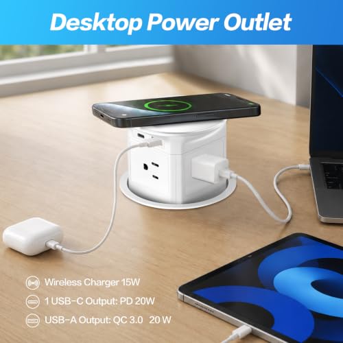 3.86" Pop Up Outlet for Countertop,15W Wireless Charger,USB C 20W-White by TIANDIGP - Used condition - Image 3