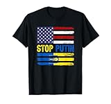 Stop Putin Ukrainian Flag US Flag I Stand With Ukraine T-Shirt
