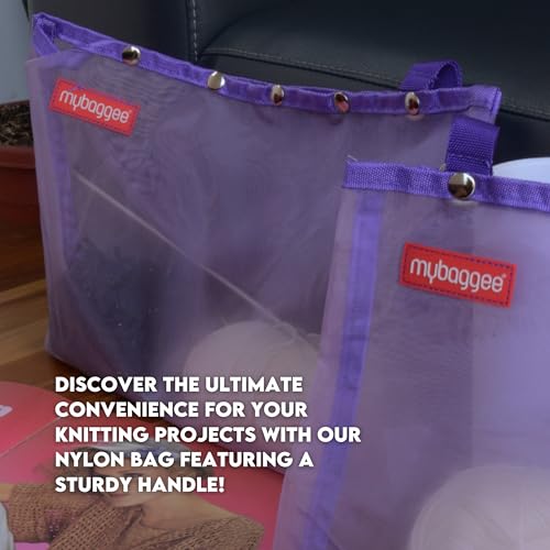 Image of Large 5 Snaps Mesh Travel Knitting Bag with Snap Opening, Lightweight Nylon Storage Pouch for Yarns, Needles and Accessories (Purple)