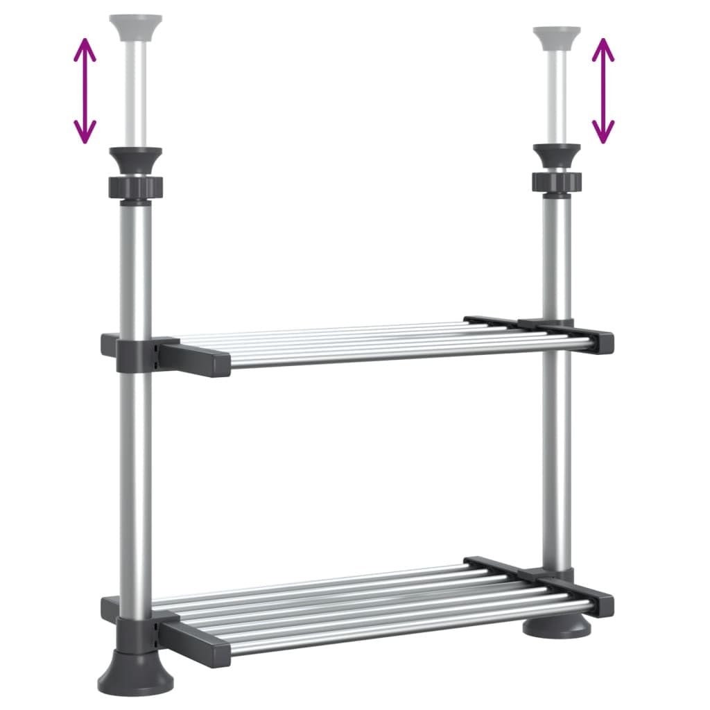 Estantería de cocina de aluminio plateada, 50 x 25 x 50 – 70 cm, altura regulable, con 2 estantes, para cocina y salón como organizador y recipiente de almacenamiento para alimentos y juguetes