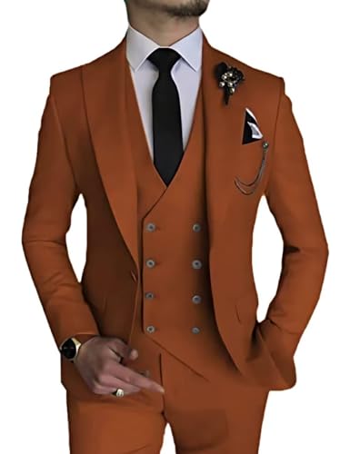 Men's Suits 3 Piece Slim Fit Double Breasted Men Dress Suit Blazer Vest Pants Set Formal Tuxedos for Wedding Prom
