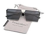 TrendyMate-Womens Men Reflective Color Mirror Lens Large Square Metal Rimmed Sunglasses Unisex (Silver Grey, 65)