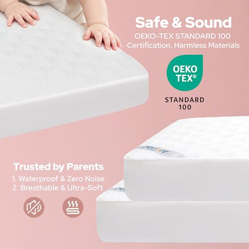 Image of BEDLORE Waterproof Mattress Protector Crib, 2 Pack Soft Mattress Pad, Noiseless Machine Washable Mattress Cover, Ultimate Protection for Your Baby's Crib Toddler Bed (52''x28'')