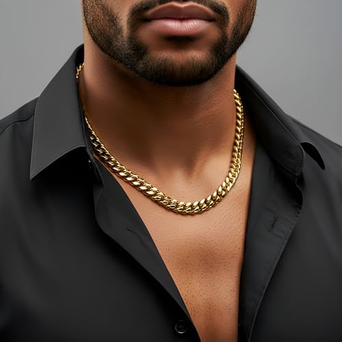 LIFETIME JEWELRY 9mm Miami Curb Cuban Link Chain Necklace 24k Gold Plated (Gold, 18 inches) - Thumbnail 2