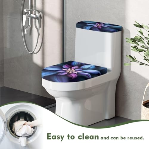 KUIFORTI Abstract Flowers Toilet Lid Cover Set of 2,Art Floral Print Toilet Lid Seat Cover and Toilet Tank Lid Cover Fabric Set,Novelty Gifts Fits Most Round, Elongated and Oblong Lids - Thumbnail 4
