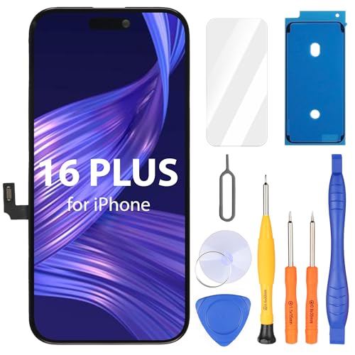 Ayake for iPhone 16 Plus Screen Replacement 6.7 inch FHD LCD Display and Touch Digitizer Screen True Tone Programmable Face ID Remains (for A3290 A3082 A3289 A3291)