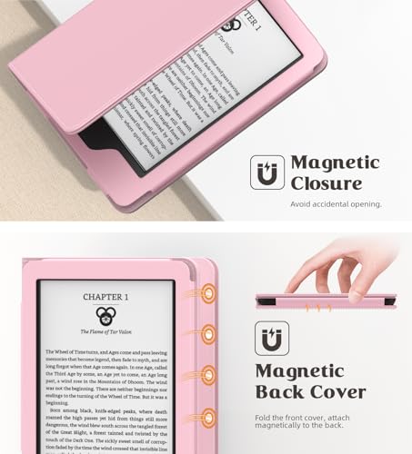 Image of MoKo Case Fits All-New 6 inch E-Reader(11th Generation, 2024 /2022)(10 /8th Gen,2019 /2016),Ultra Lightweight PU Shell Cover with Auto Wake /Sleep for Ebook 2024,Not for Kobo Aura 2 /Remarkable, Pink
