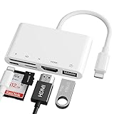 [Büro Helfer iPhone USB Adapter] Der USB Anschluss des HDMI Adapters unterstützt die verbinden mit anderen USB Peripheriegeräten. Wie z.B. USB Flash Disk, Maus, Tastatur, Kartenleser, Kamera, Drucker, Festplatte, USB Kabel und andere USB Geräte. Diesen Lighting USB adapter verwenden, um die Tastatur und Maus an ein iPhone/Pad anzuschließen, können Sie schneller tippen und chatten. Sie können auch aufladen, wenn Sie einen Film von Ihrer USB Festplatte ansehen(Unterstützt nur iOS.13 und höher)