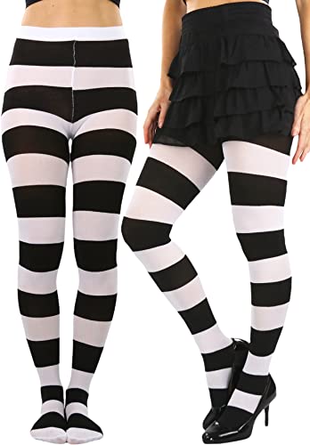 Image of ToBeInStyle Women's Wide Horizontal Contrast Stripe Tights Opaque Hosiery