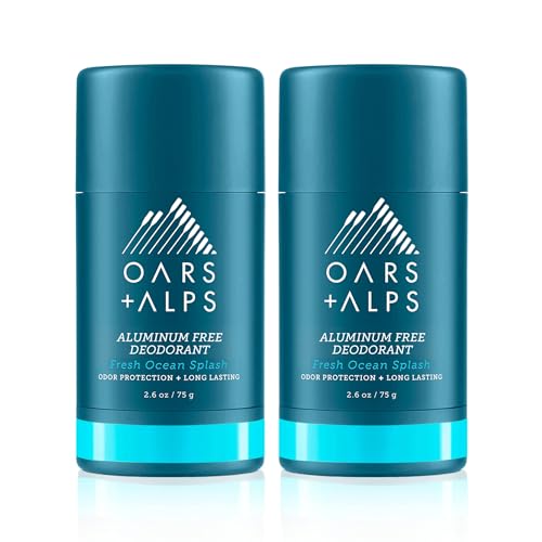 Oars + Alps Aluminum Free Deodorant for Men and Women, Dermatologist Tested and Made with Clean Ingredients, Vegan, Fresh Ocean Splash, 2 Pack, 2.6 Oz Each