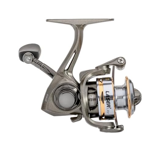 Lew’s Laser Lite Spinning Fishing Reel, Size 50 Reel, 6+1 Bearings, 5.0:1 Gear Ratio, Graphite Frame, Metallic Gray/Silver/Gold (Clam Packaging)