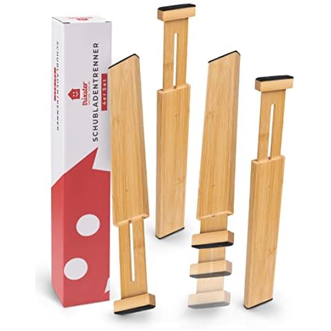 TRIXSTER® 4 x Schubladentrenner verstellbar I 44-55cm natur I Optimaler Schubladen Organizer Cover