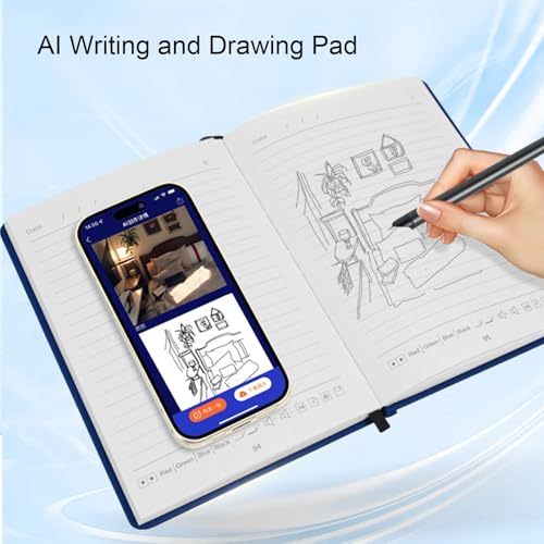 FAUOSWUK Digital Smart Pen and Notebook, Smart Pen Notebook Set Note Taking BT 5.0 with Smart Pen and Ocr Text Recognition Compatible with Phone Tablet (Blue)