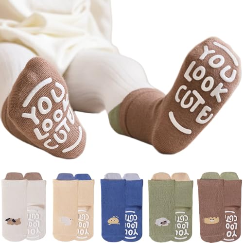 BINIDUCKLING Toddler Cute Grip Socks Anti Slip Crawling Walking 1-3T