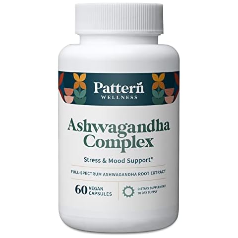 Pattern Wellness Ashwagandha Complex for Men & Women - KSM-66 & Black Pepper Extract - Whole Body & Heart Health - Supports Stress & Mood - Non-GMO - 60 Vegan Capsules Cover