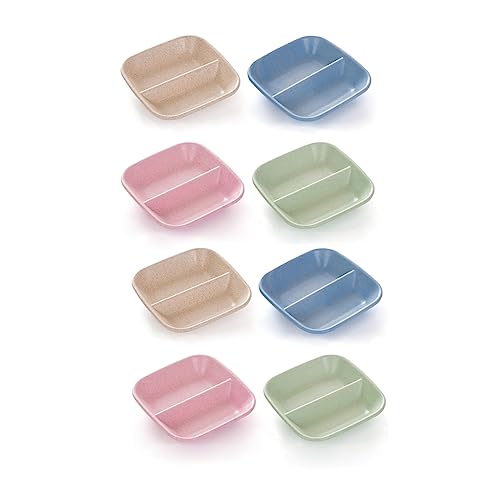 NentMent 8 Pack Dipping Bowls Set 2 Grids Soy Sauce Dishes Pinch Bowls Dipping Bowls Dipping Sauce Bowl Small Serving Bowls for Side Dishes Sushi Mustard Tomato Sauce BBQ Seasoning Pepper Kitchup