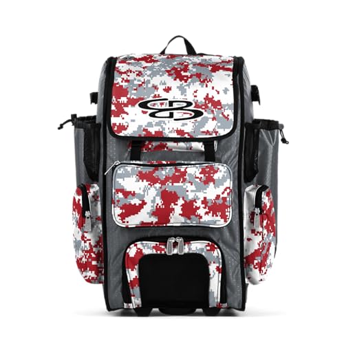 Boombah Rolling Superpack Hybrid Bat Pack PS-9051-3000C23 Digital Camo Gray/Red - Wheeled & Backpack Version
