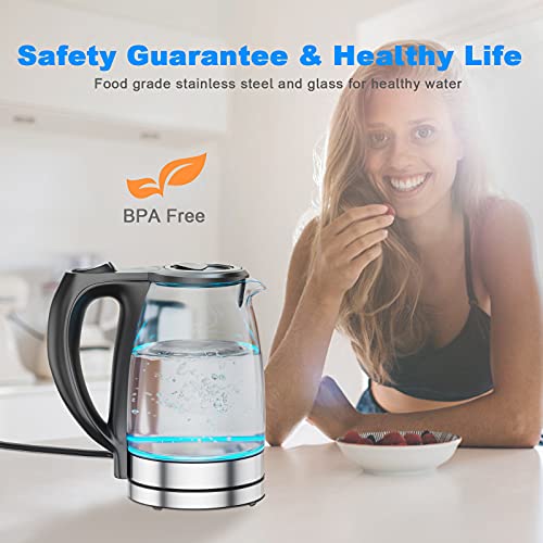 Dreamhigh Wasserkocher Glas, 1,7 L Glaswasserkocher mit Blauer LED-Anzeigelampe, BPA frei Teekessel mit Automatischer… – Bild 3