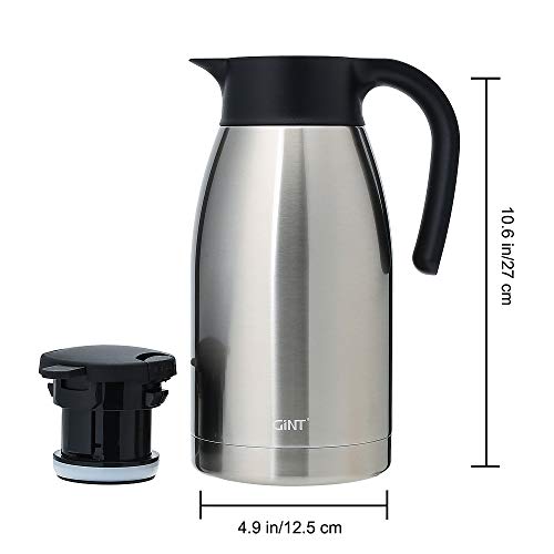GiNT Stainless Steel Thermal Coffee Carafe with Lid/Double Walled Vacuum Thermos / 12 Hour Heat Retention (Silver, 1.9L) - Thumbnail 2