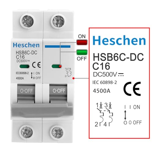 Heschen 2PCS DC Miniature Circuit Breaker, HSB6C-DC, 2 Poles, DC500V 16A, Photovoltaic Circuit Breaker - Image 4