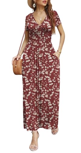 Image of CATHY Maxi Dresses for Women Short Sleeve V-Neck Casual Long Summer Wrap Dress with Pockets