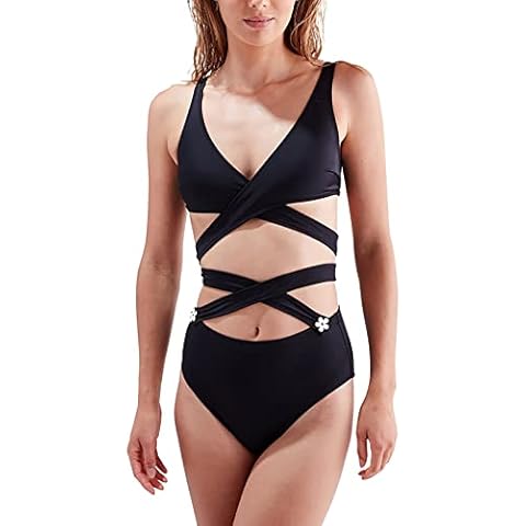 YOUTIAN Women's swimsuit ruffle tummy control swimwear two-piece swimsuit bikini top beachwear beach bikini swimsuit women's swimsuit retro classic bikini, black, M Cover
