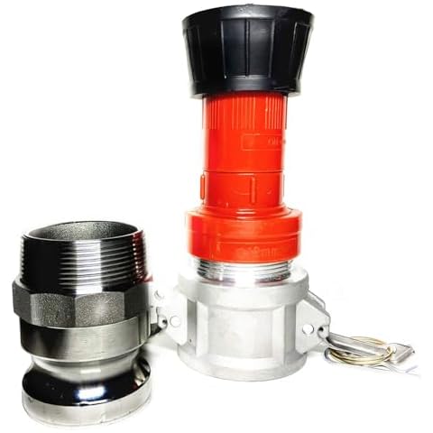 SAFBY Fire Hose Nozzle 1.5 Inch NPSH/NPT Thermoplastic Fire Equipment Spray Jet Fog with 1.5 Inch Aluminum Female and Male Fitting Cover