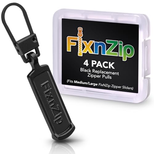 FixNZip Medium to Large Black Zipper Pull Replacements (4-Pack) | Universal Clip-On Pull Tabs for Zipper Repair Sliders & Luggage Jackets Backpacks Tents Sleeping Bags & Outdoor Gear