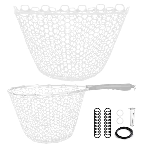 Riverruns Rubber Net Replacement Fishing Net Bag Fly Fishing Foldable Fish Landing for Freshwater Saltwater Without Handle 6 Sizes (Transparent, Circumference: 47\" Diameter: 16\" Net Depth: 14\")
