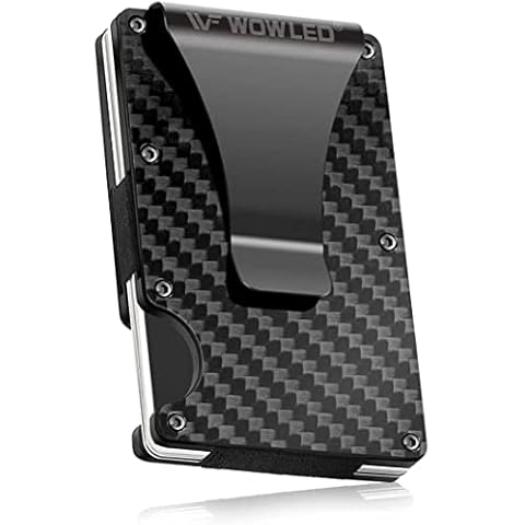 WOWLED Minimalist Men's Wallet, Slim Carbon Fiber Credit Card Holder RFID Blocking Metal Wallets Money Clip Card Protector Cover